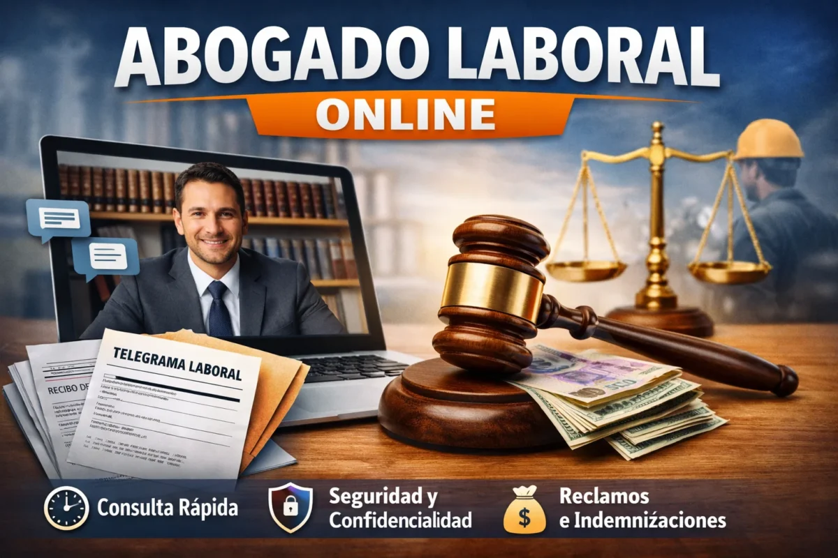 Abogado laboral online en Argentina brindando consulta legal por videollamada con asesoramiento sobre despidos e indemnizaciones.