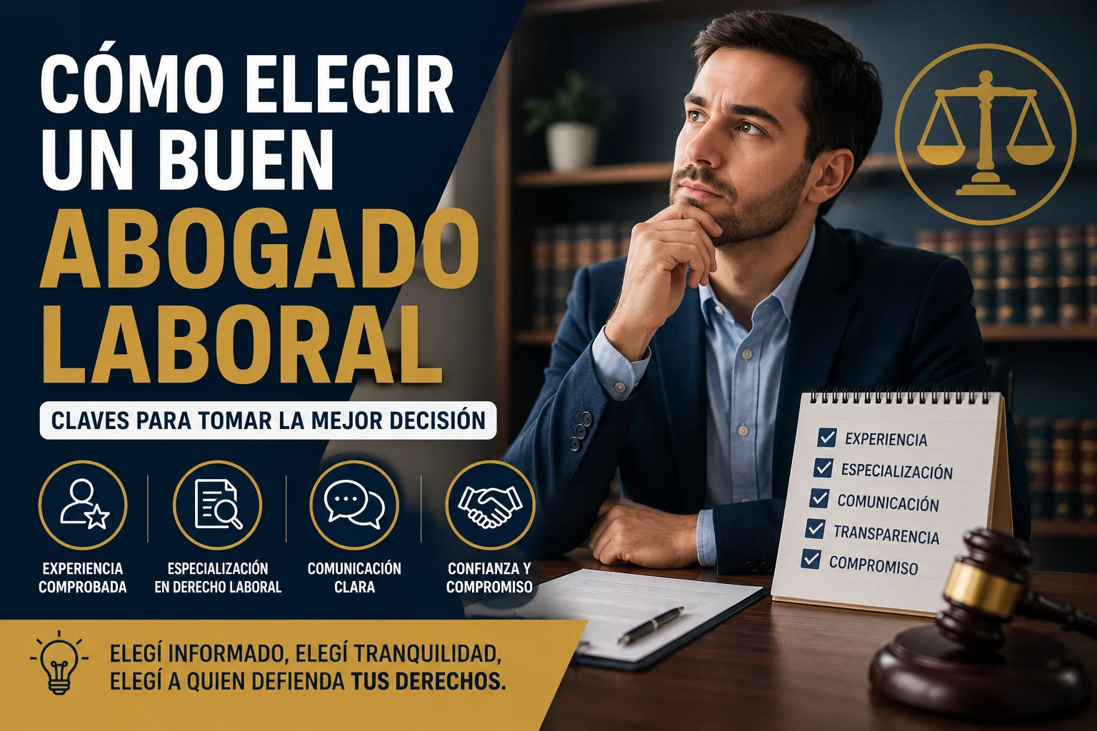 Cómo elegir un buen abogado laboral en Buenos Aires con claves sobre experiencia, comunicación, transparencia y asesoramiento laboral confiable.